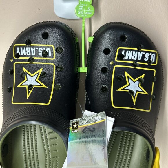 Classic Crocs US Army Green Yellow Black Size Men 4 Women 6 Adults Slip On - Picture 4 of 11